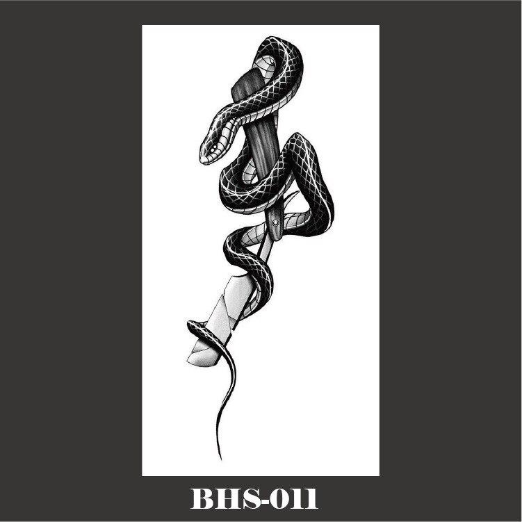 Черная змея, временные татуировки, наклейки для женщин и мужчин, водостойкая поддельная татуировка на талии, темное вино, большой размер, татуировка змеи