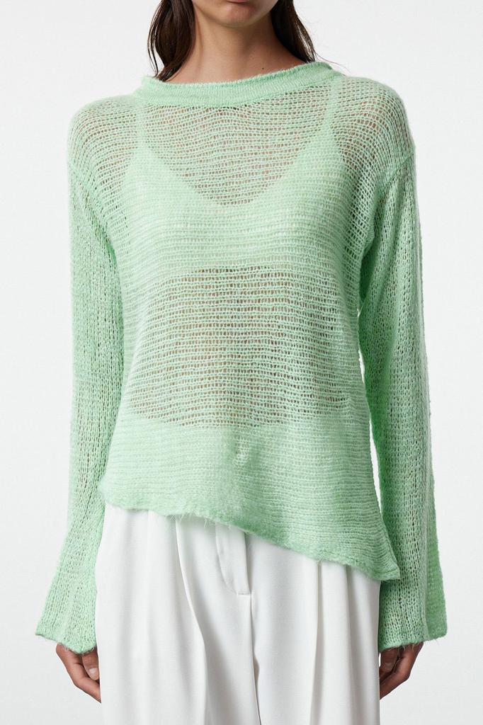 Женский модный стильный свитер, мятный прозрачный трикотажный свитер