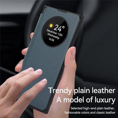 Умный кожаный чехол-книжка с окном для Samsung Galaxy S23 Ultra S24+ S22 Plus S21 FE, с функцией сна/пробуждения, подставкой