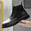 Осенне-зимние новые высокие черные модные повседневные кожаные ботинки в британском стиле, мужские непромокаемые рабочие ботильоны