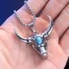 Bull Head Pendant Men Necklace Long Chain Retro Punk Sweater Necklace Cosplay Jewelry