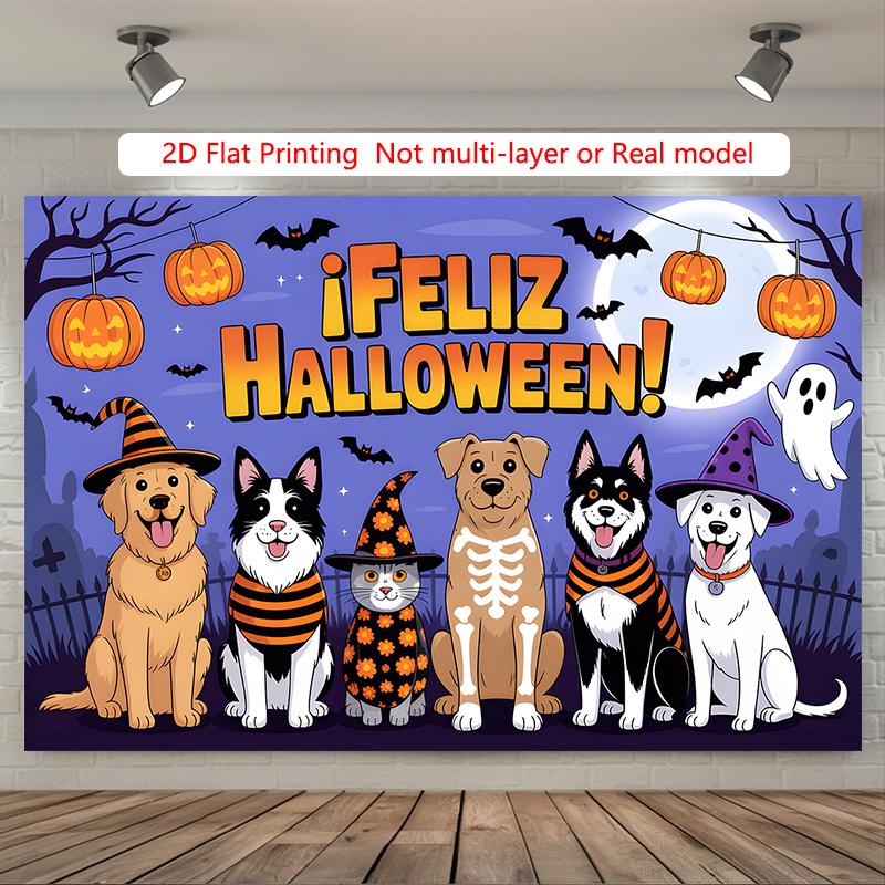 Party Backdrop Halloween Flat Spanish Languages Costume Puppies Parties Event Photo Background Party Decor