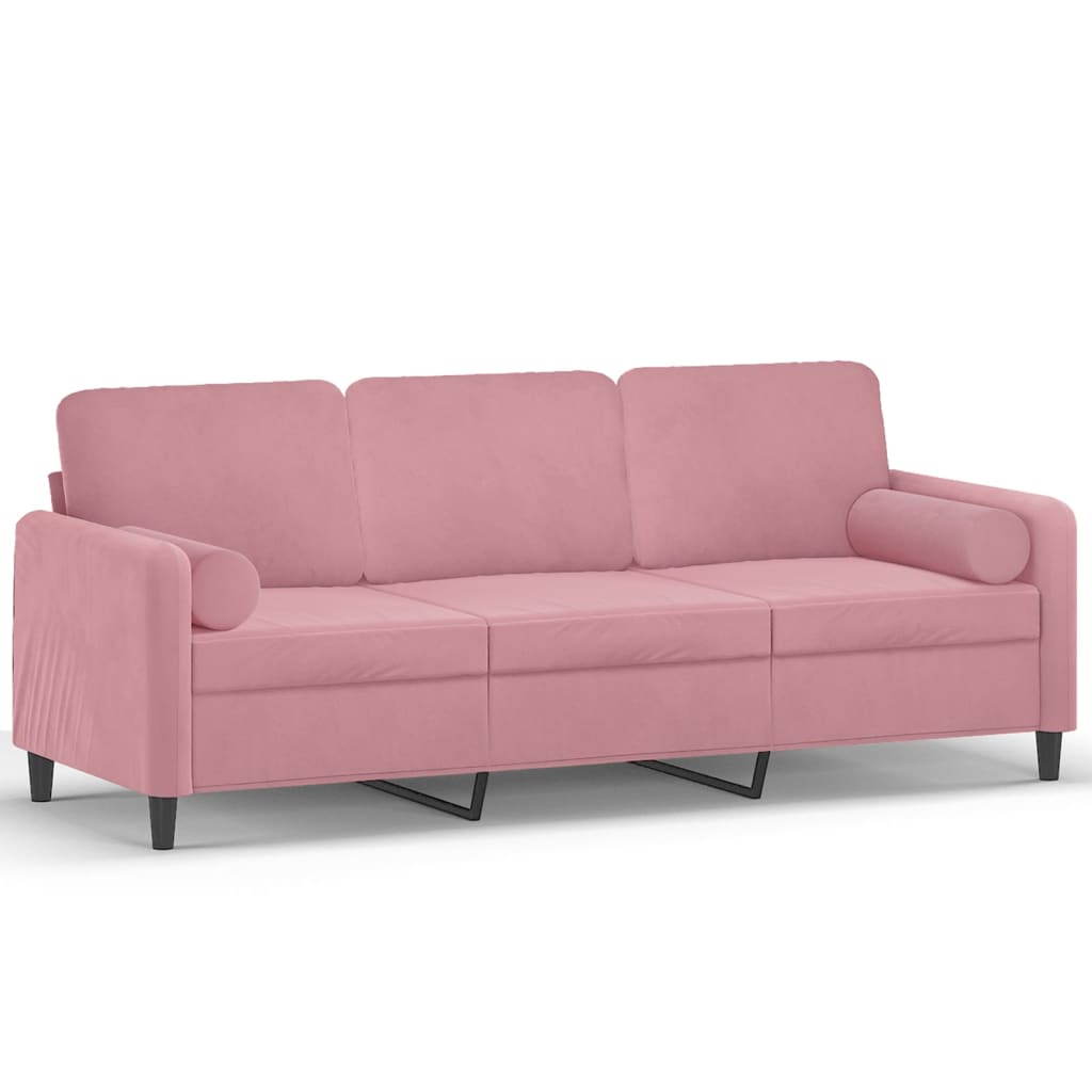 Vidaxl 3-Osobowa Sofa Z Poduszkami, Różowa, 180 Cm, Aksamit