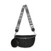 Women's Wide Strap Leather Chest Bag, Women's Black With 2 Interchangeable Wide Hip Straps And Wide Shoulder Straps,100% New-Good