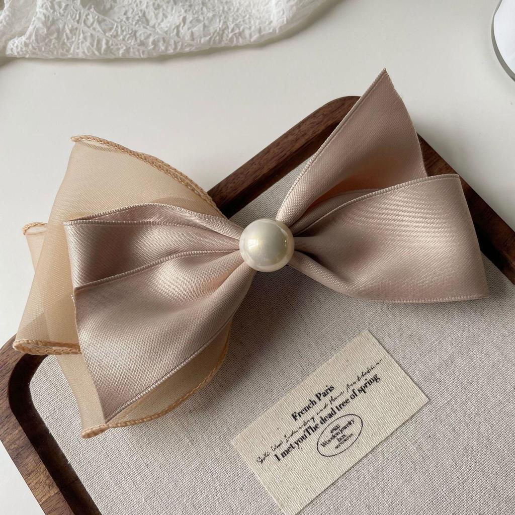 Корейская элегантная черная атласная заколка-клип с жемчугом - Стильный аксессуар для волос