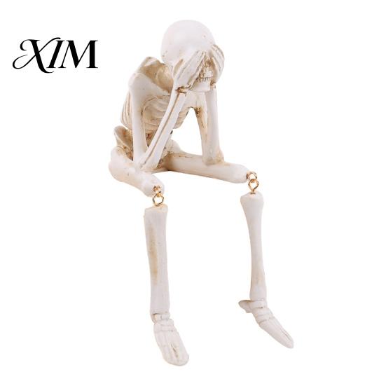 Halloween Theme Party Accents Skeleton Statue, See Speak Hear No Evil Figurines, Spooky Supplies Collectible Skull Decoration for Indoor Mantel Table