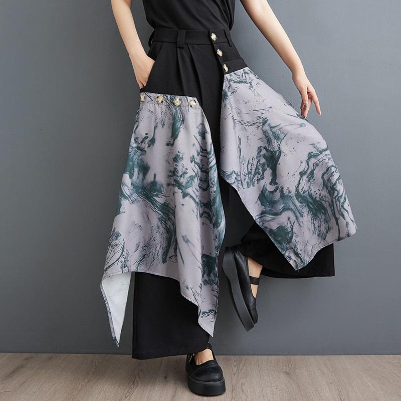 Большие размеры, винтажная цветочная высокая талия, повседневная свободная летняя широкая юбка, брюки, женские брюки