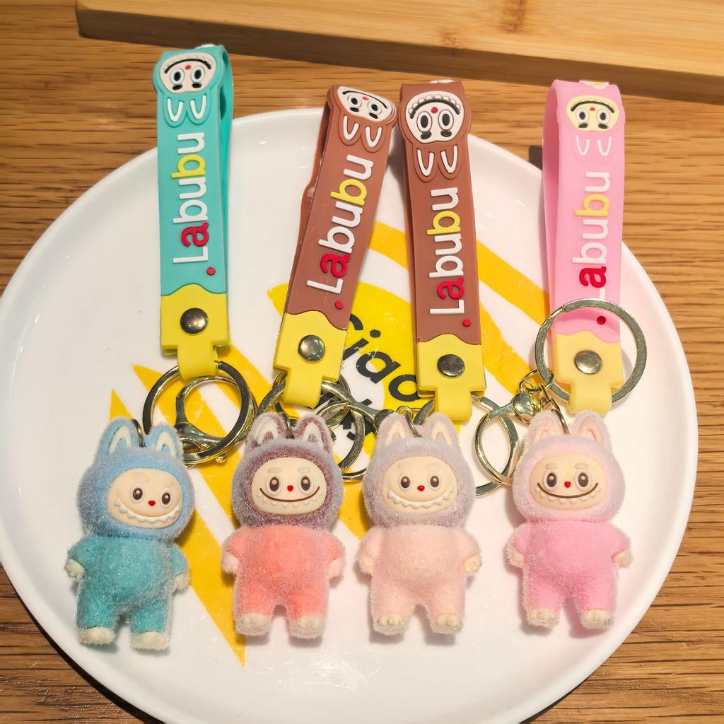 Cartoon Flocking Key Chain Cute Doll Key Pendant Schoolbag Small Gift