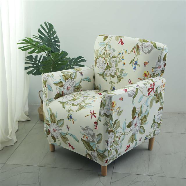 Floral Tub Chair Cover Stretch Spandex Club Armchair Slipcover For Living Room Single Sofa Covers For Study Bar Counter Hotel