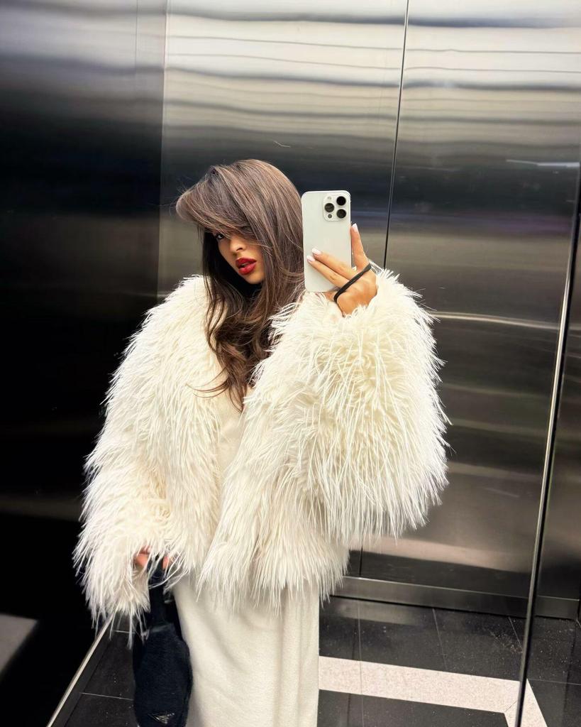 European and American Style Women's Faux Fur Long Sleeve Coat