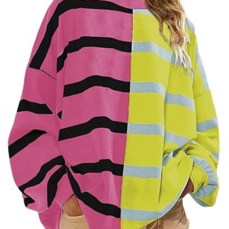 Popular Autumn Winter New Striped Knitted Long-sleeved Sweatshirt for Women