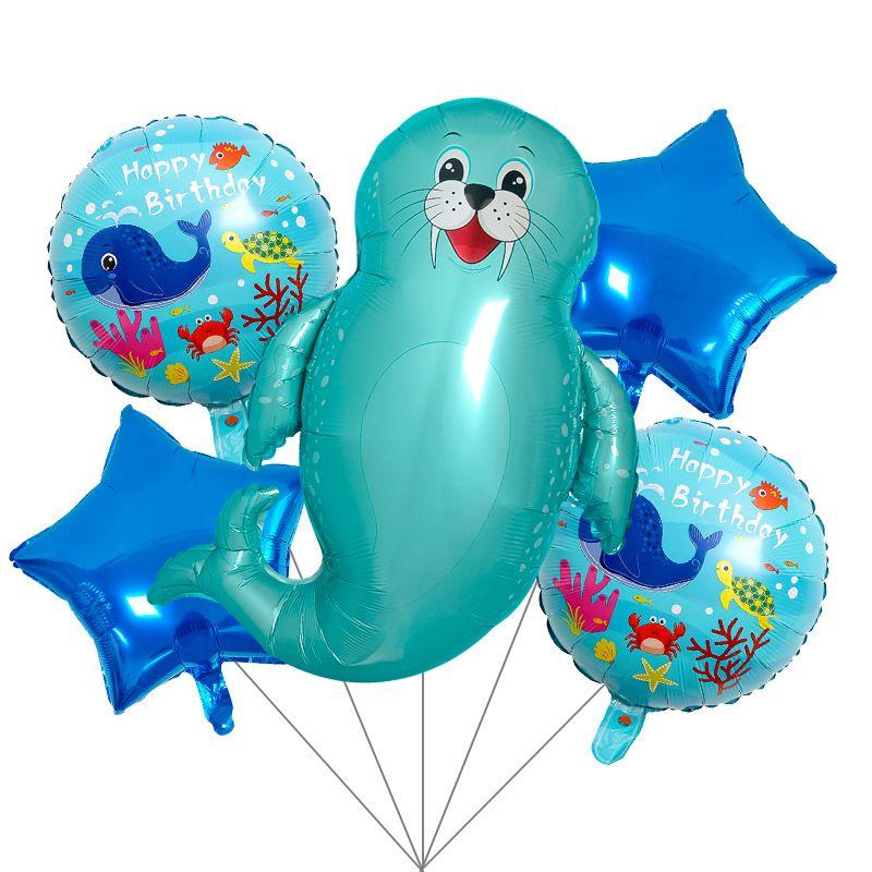 Marine Animal-themed Aluminum Film Spherical Balloon Party Decoration Pentagram Crab Shark Lantern Fish Whale Aluminum Film Balloon Set