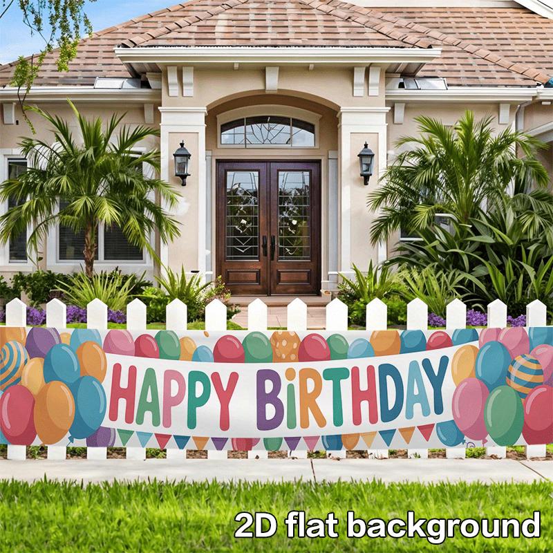 Vibrant Happy Birthday Yard Banner, Colorful Balloons Design, Polyester Outdoor Indoor Garden Home Party Decoration