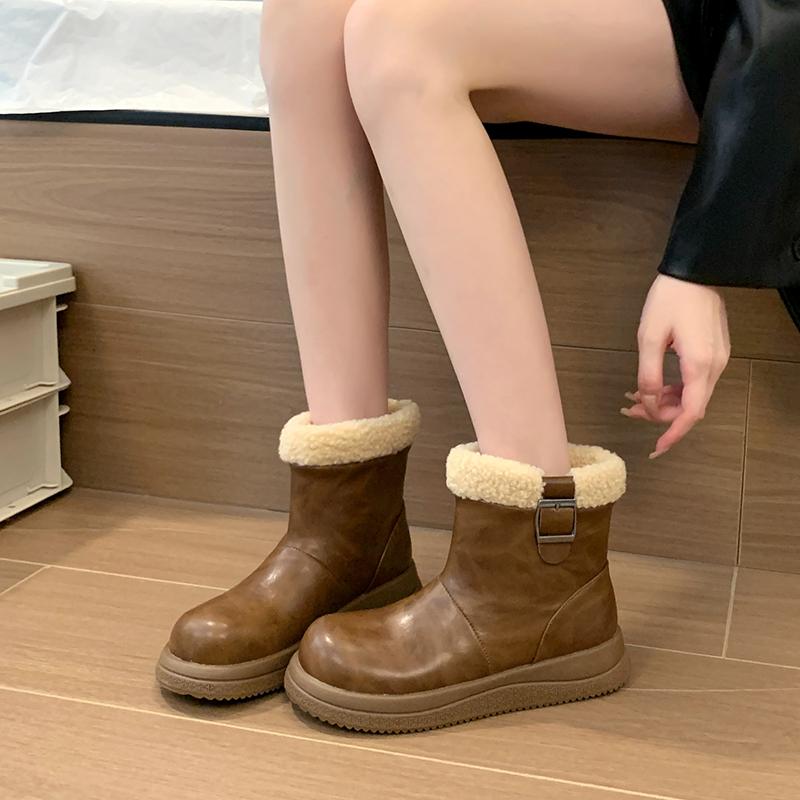 Fashion Women's Fur Platform Ankle Boots Sleeve Round Head Low Heels Women Shoes Comfortable Anti-slip Leisure One Kick Chelsea Boots
