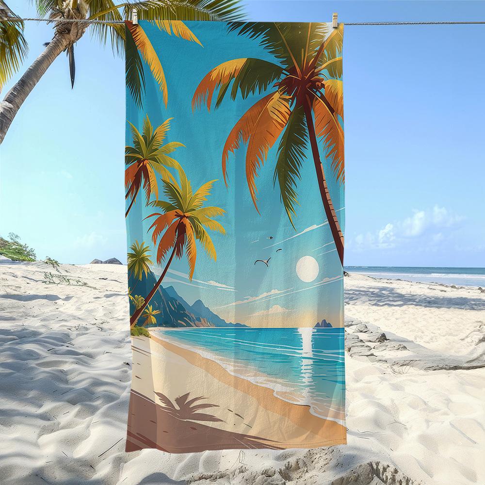 Tropical Sunset Palm Tree Beach Scenery Print Beach Towel,absorbent for beach vacations,resort stays lake trips outdoor picnics