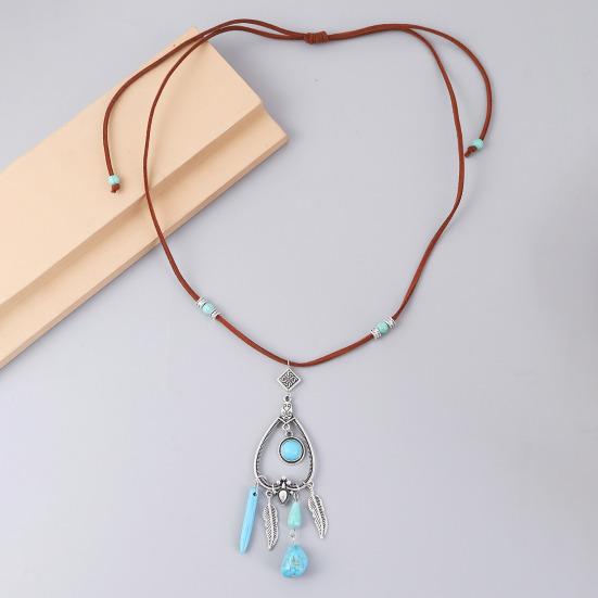 Бирюзовая регулируемая замшевая веревка, женское ожерелье, подвеска в богемном стиле, серьги-крючки, ювелирные аксессуары