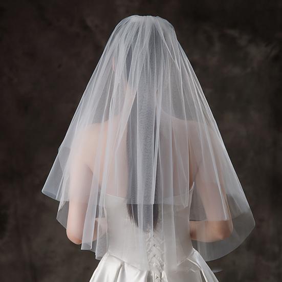 White Bridal Veil Double-Layered Solid Color Wedding Veil Soft Mesh Material Prom Cosplay Veil