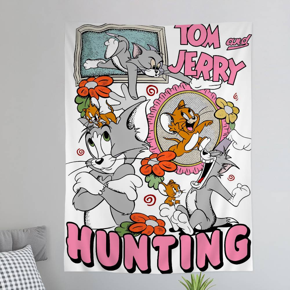 Anime TTom and JJerry Cartoon Colorful Tapestry Wall Hanging Hanging Tarot Hippie Wall Rugs Dorm Wall Art Decor