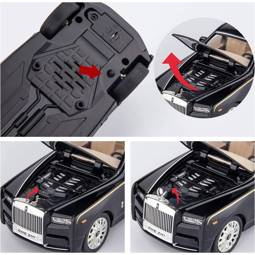 Модель автомобиля Phantom в масштабе 1/24, игрушка из цинкового сплава с откидной спинкой, литые игрушечные машинки со звуком и светом для детей, коллекция подарков для мальчиков и девочек