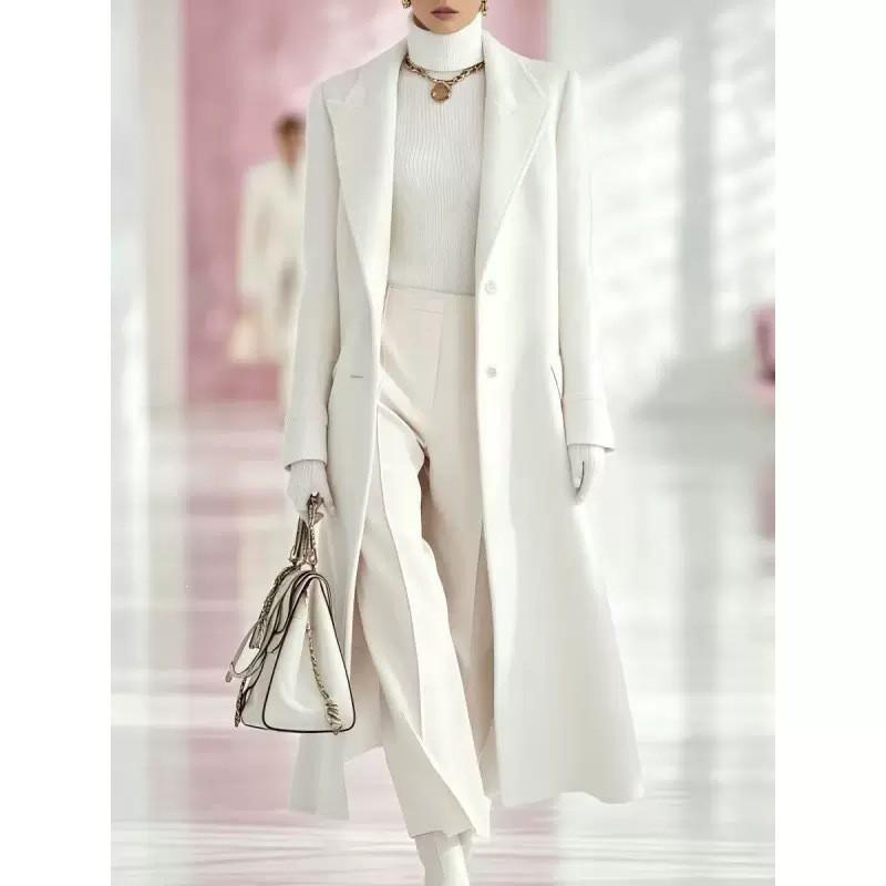 Womens Long Double-Faced Wool Blend Coat H-Line Tailored Blazer Style Office Wear Winter 2026