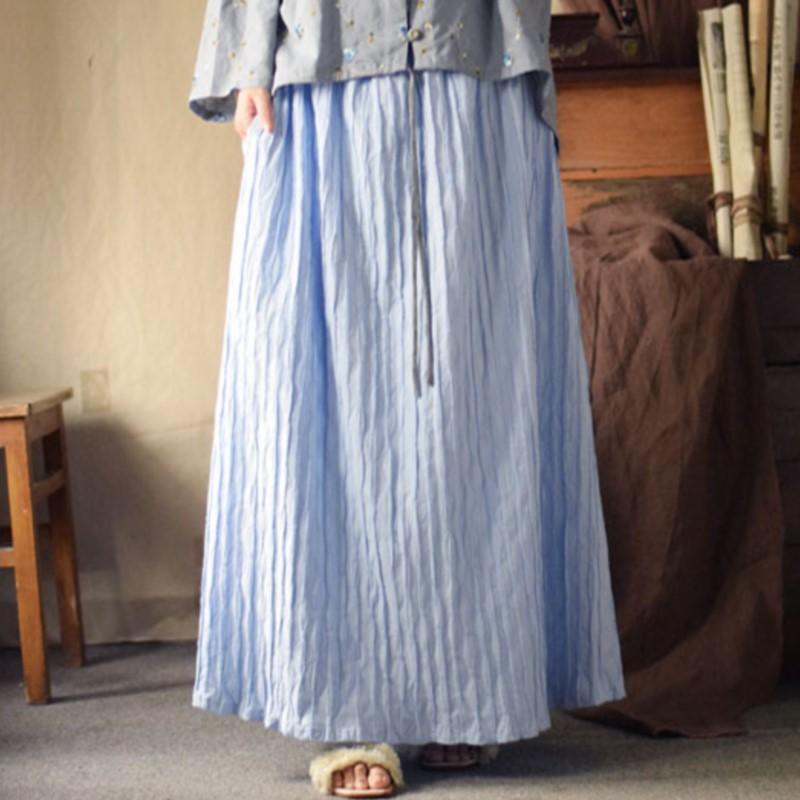 Johnature Женские винтажные юбки высокого качества, эластичная талия, синие, весенние, свободные, мягкие