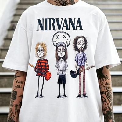 Rock Band Nirvana Comic Graphics 100%Cotton Unisex Shirt, 2026 Y2k Men's Rock Streetwear T-s