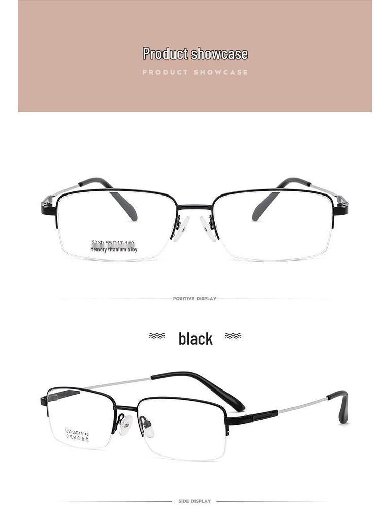 Ultralight Men's Business Titanium Semi-Rimless Eyeglass Frame for Prescription Glasses