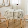 Round Tassel Plaid Tablecloth 150 X 150cm,Polyester Imitation Cotton and Linen Cotton Linen Fabric Table Cover Kitchen Dining Tabletop Decoration,1pc