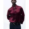 Spring New Women's Clothing French Gold Decorated Row Button Silk Satin Textured Shirt 2138748 9699255