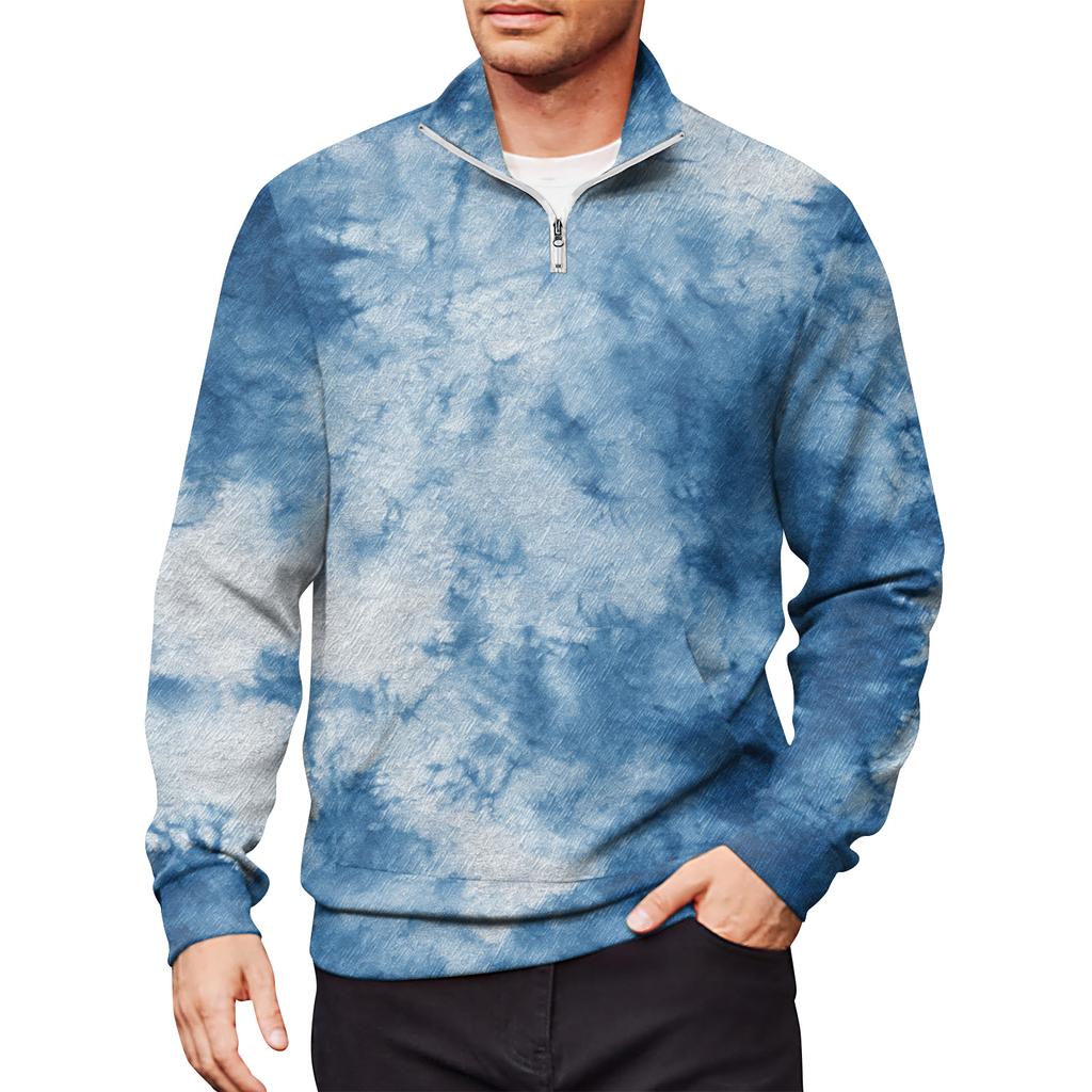 Мужской свободный повседневный свитшот на молнии 1/4, модный топ с длинным рукавом и принтом, с карманами