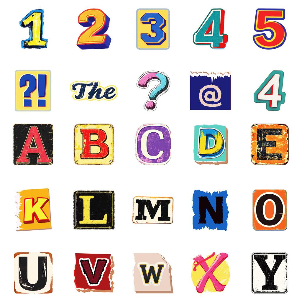50 Ретро Серия Английских Букв Водонепроницаемые Декоративные Наклейки Креативное Цветовое Сочетание Трехмерный Эффект Наклейки