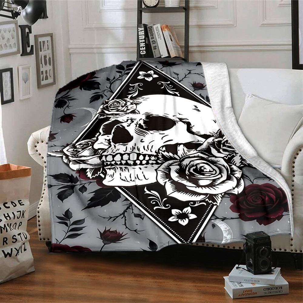 1PC Skull Roses Blanket - Soft Warm All-Season Throw for Sofa, Bed, Car, Office, Throw For Sofa yy250916113