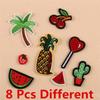 8 Pcs Fruit Style Coco Cactus Shape Cotton Cloth Embroidery Patches Set Embroidered Iron-on Patches Shoes Hat Bag Clothes