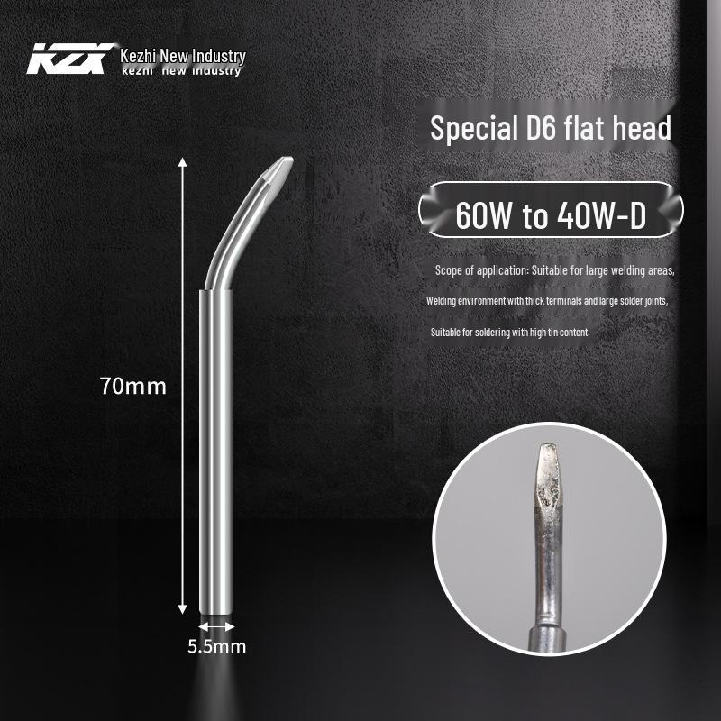 Kezhi 60W External Heating Soldering Iron Tip, Bent Nozzle, Special D Series, Beveled Solder Head