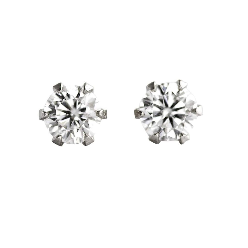 Jewelry PT900 Diamond Earrings Single X Total For Both Ears Platinum 6 Prongs FG Color Colorless Transparent [Diamond World] Women's 0.10ct 0.10ct