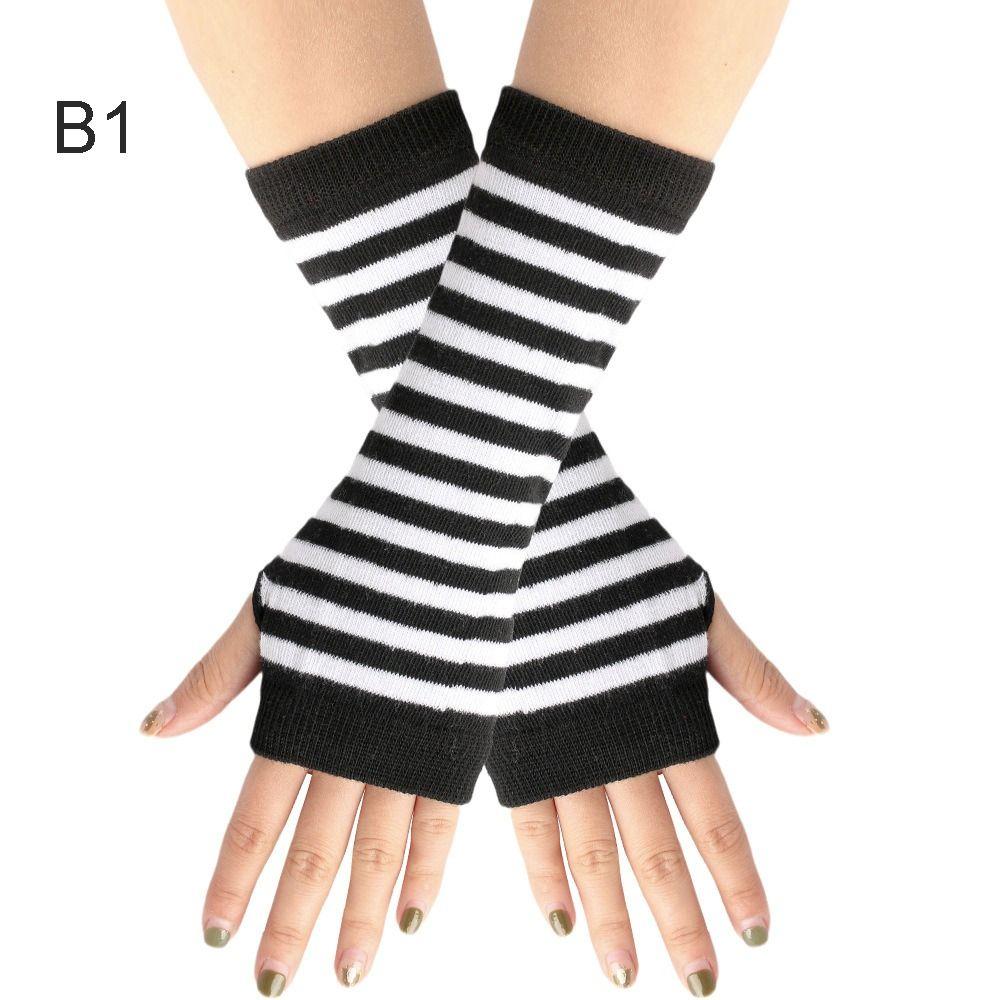 Accessories Cosplay Party Knitted Fingerless Gloves Stripes Mittens Elasticity Gloves Half Finger