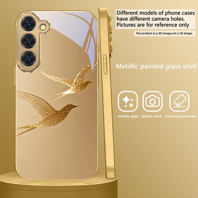 golden flying bird For Samsung Galaxy S26 S20 FE S21 S22 S23 Plus S24 Ultra S25Ultra S21+  S22Plus Golden glass phone case