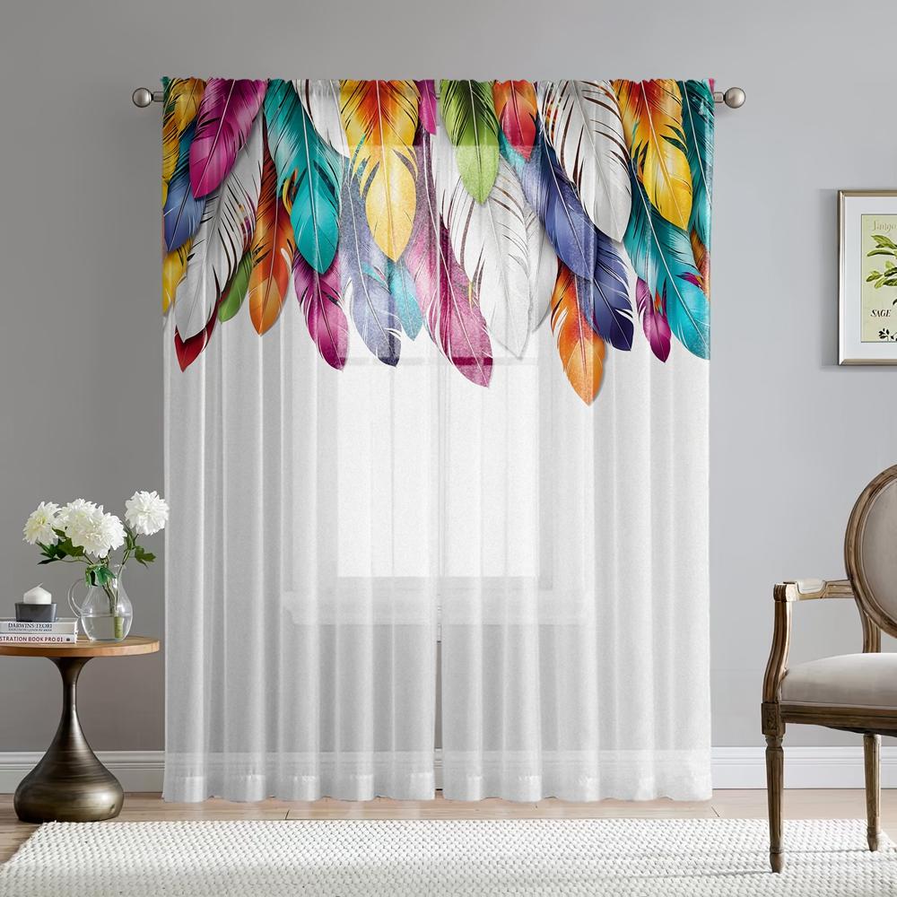 2 шт. HD цифровая цветная перьевая печать оконная балдахин для украшения дома стиль украшения гостиной спальни занавеска на штанге