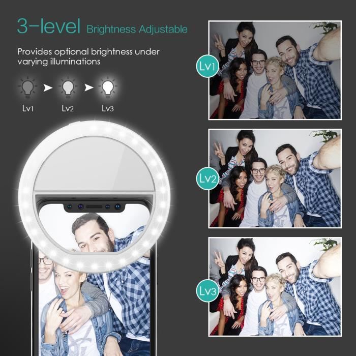 Selfie Ring Light, lampe de téléphone, 36 LED Clip sur Ring Light, éclairage de niveau 3 pour photos