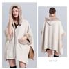 879 Fall Winter Faux Rabbit Fur Hooded Cape Cardigan Loose Plus Size Coat With Pockets