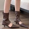 Fashion Women Pointed Toe Mid Calf Cool Boots Sandals 2024 Autumn Designer New Fashion Walking Shoes Sexy Dress Brand Chaussures Femme