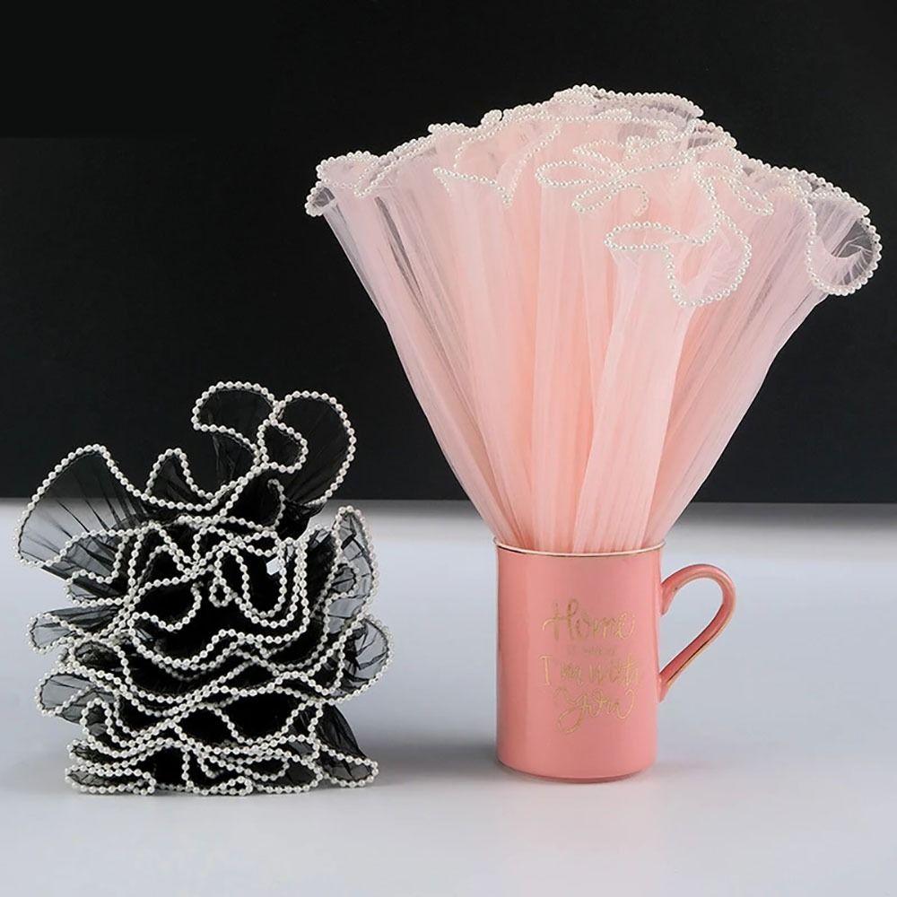 1Pcs Wave Yarn Flower Wrapping Cloth Pearl Lace Gift Packaging Paper  for Valentine's Day Wedding