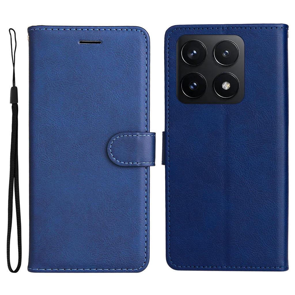 For Xiaomi 14T Case Solid Color Leather Mobile Cover Wallet Stand with Strap