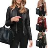 Leather Coat Women PU Leather Biker Jacket Autumn Winter Casual Coat Stand Collar Outwear