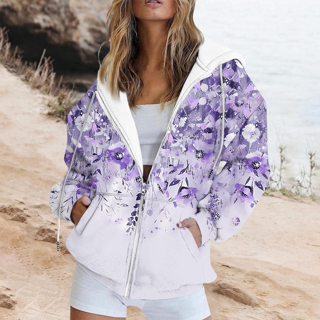 Women's Casual Halloween Print Long Sleeve Sweatshirt Pocket Jacket Zipper Hoodie Coat