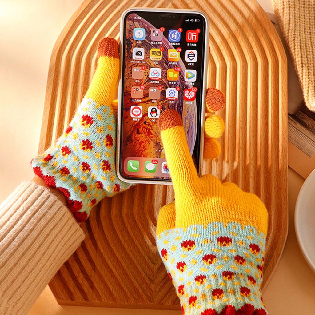 Unisex Winter Cashmere Knit Silicone Non-slip Thicken Warm Fleece Gloves