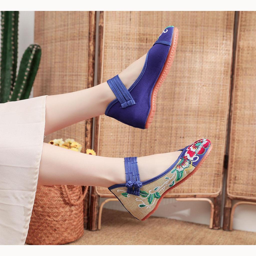 Chinese Embroidered Hibiscus Flowers Cloth Shoes Women's Shoes and Linen Tendon Soles