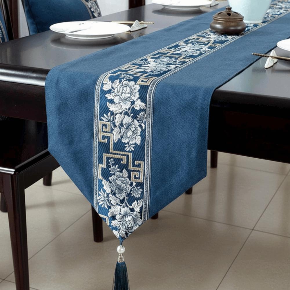 Chinese Style Floral Table Runner Washable Tea Table Cloth Embroidery Bed Flag Hotel Decoration