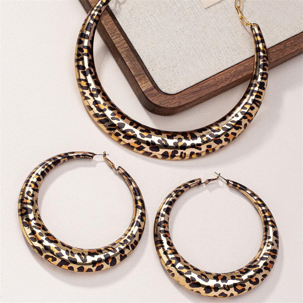 Stylish Leopard Pattern Earring And Necklace Set Trendy Leopard Jewelry Set Featuring Necklace and Earrings for Women