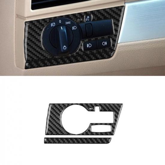 2pcs Carbon Fiber Headlight Switch Frame Cover Sticker For BMW X3 E83 2004-2010
